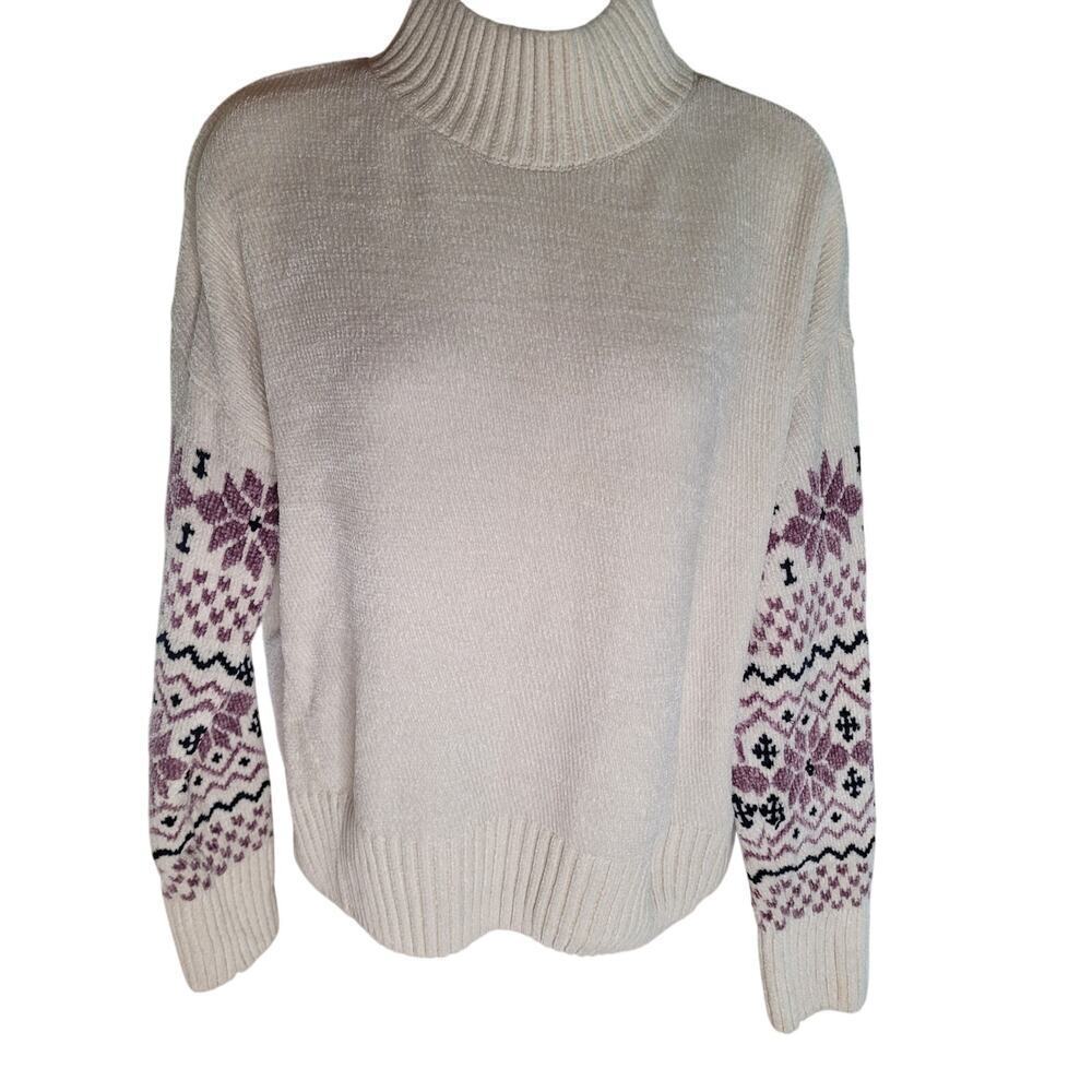 Christian Siriano Women Sweater White/Purple Flowers‎  SZ M